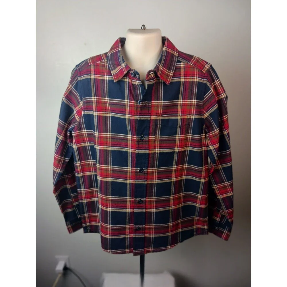 Childrens Place Boys Cotton Button Up Shirt Red and Blue Plaid Sz. M(7-8) NWT
